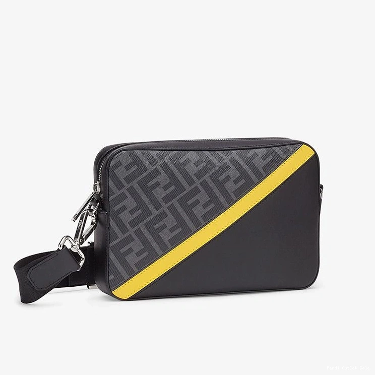 Cheap Fendi Yellow Fabric In Compact Camera Case FF Motif Black 0731